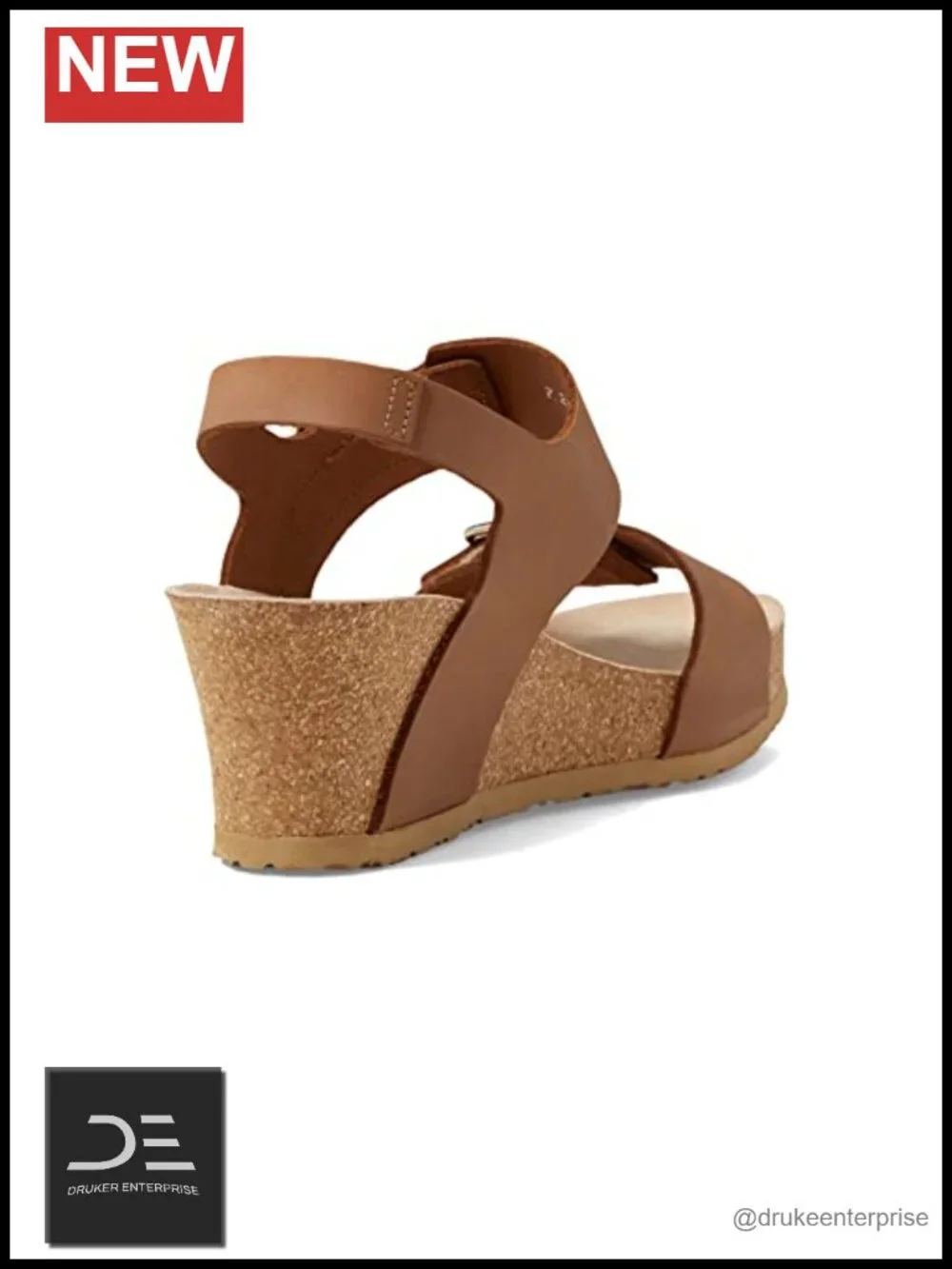 Wedge Sandals Women's Leather Cork Footbed Slingback Hook and Loop